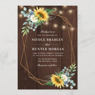 rustic wood Sunflower white peony wedding Invitation