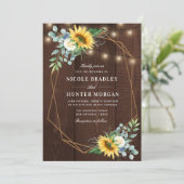 rustic wood Sunflower white peony wedding Invitation (Standing Front)