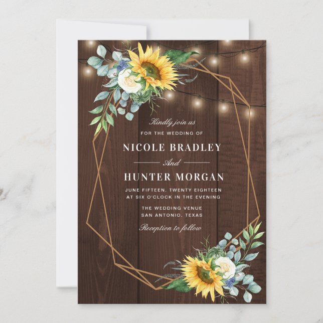 rustic wood Sunflower white peony wedding Invitation (Front)