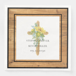 Rustic Wood Sunflower Wooden Cross Wedding Paper Dinner Napkins