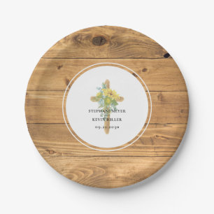 Rustic Wood Sunflower Wooden Cross Wedding Paper Plates