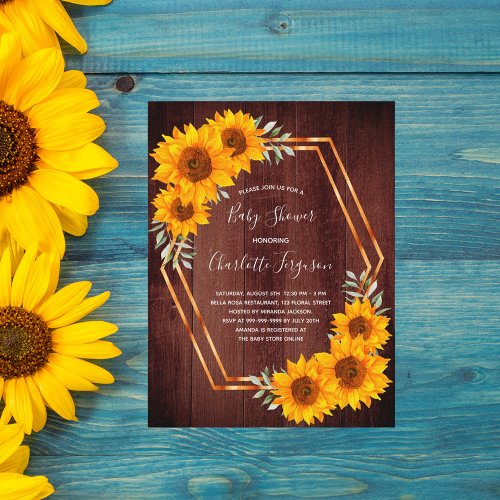 Rustic wood sunflowers Baby Shower invitation Postcard