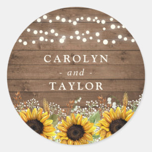 Rustic Wood Sunflowers Baby's Breath Seal Sticker