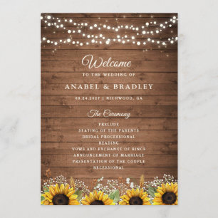 Rustic Wood Sunflowers Baby's Breath Wedding Program