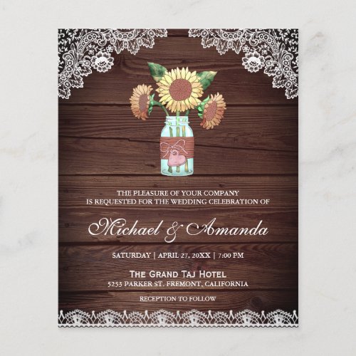 Rustic Wood Sunflowers Budget Wedding Invitation