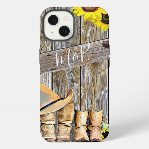 Rustic Wood Sunflowers, Cowboy Boots and Hats iPhone 13 Case
