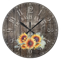 Rustic Wood Sunflowers Custom Family Name Clock Rustic Wood Sunflowers Custom Family Name Clock