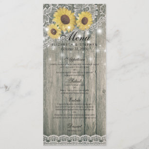 Rustic Wood Sunflowers Elegant Lace Wedding Menu