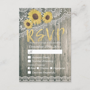Rustic Wood Sunflowers Elegant Lace Wedding RSVP