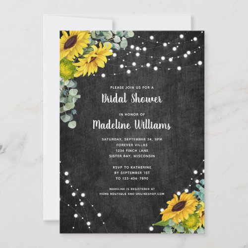 Rustic Wood Sunflowers Eucalyptus Bridal Shower In Invitation