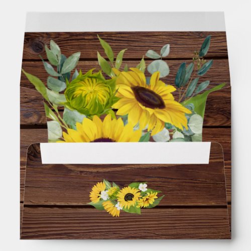 Rustic Wood Sunflowers  Eucalyptus Wedding Envelope