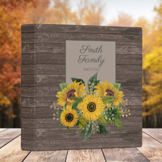Rustic Wood Sunflowers Family Photo Scrapbook 3 Ring Binder