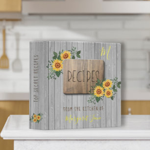 Rustic Wood Sunflowers Grandma monogram cookbook 3 Ring Binder