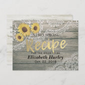 Rustic Wood Sunflowers Lace Bridal Shower Recipe Invitation Postcard (Front/Back)