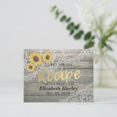 Rustic Wood Sunflowers Lace Bridal Shower Recipe Invitation Postcard (Standing Front)