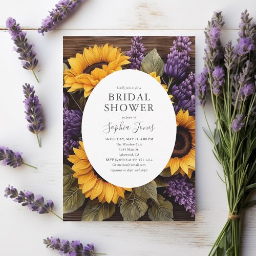 Rustic Wood Sunflowers Lavender Bridal Shower Invi Invitation