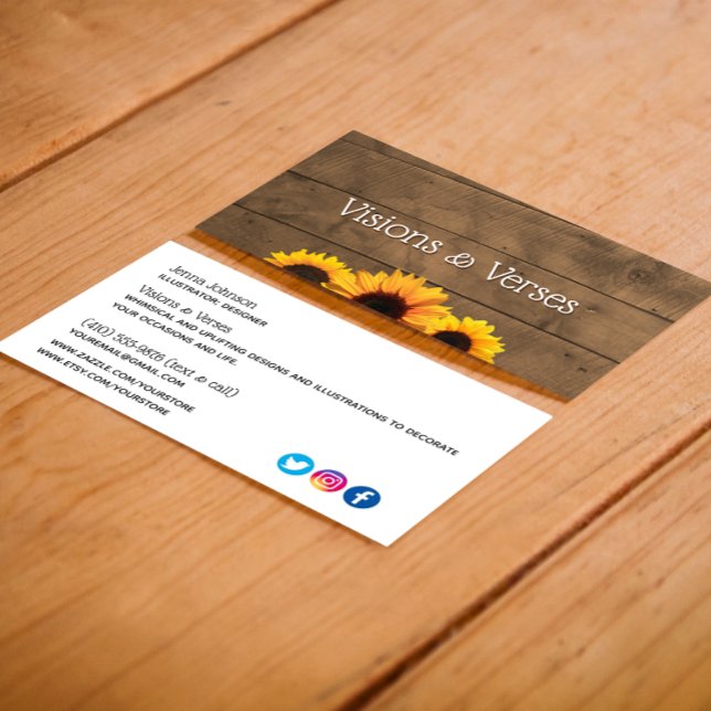 Rustic Wood & Sunflowers Maker's  Business Card (Creator Uploaded)