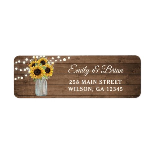 Rustic Wood Sunflowers Mason Jar Address Label