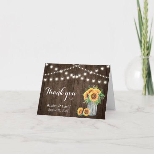 Rustic Wood Sunflowers Mason Jar Lights Thank You