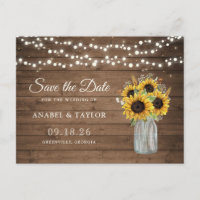 Rustic Wood Sunflowers Mason Jar Save the Date