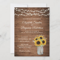 Rustic Wood Sunflowers Mason Jar Wedding