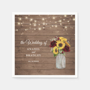 Rustic Wood Sunflowers Mason Jar Wedding Napkins
