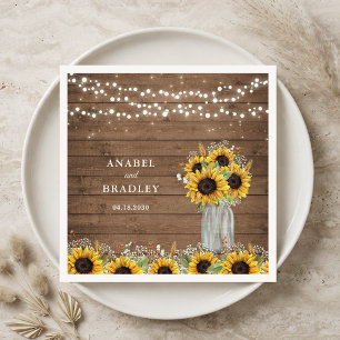 Rustic Wood Sunflowers Mason Jar Wedding Napkins