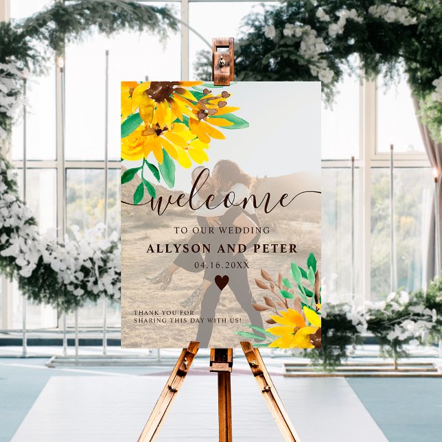 Rustic wood sunflowers photo wedding welcome foam board (Creator Uploaded)