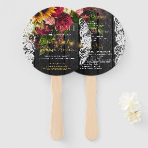 Rustic wood sunflowers roses lace wedding ceremony hand fan