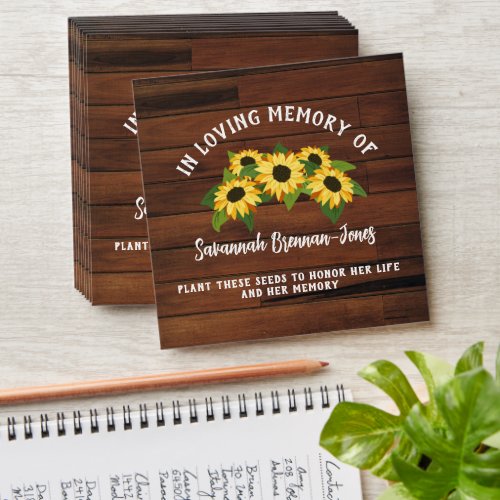 Rustic Wood Sunflowers Seeds Grow Memories Funeral Envelope