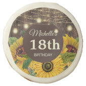 Rustic Wood Sunflowers String LIghts 18th Birthday Sugar Cookie (Front)