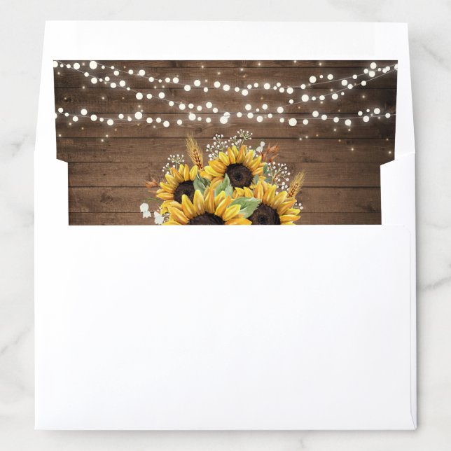 Rustic Wood Sunflowers String Lights Wedding Envelope Liner (In Envelope)