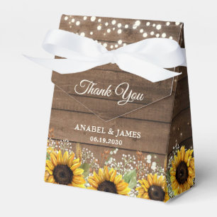 Rustic Wood Sunflowers String Lights Wedding Favor Boxes
