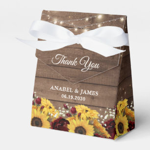 Rustic Wood Sunflowers String Lights Wedding Favor Boxes