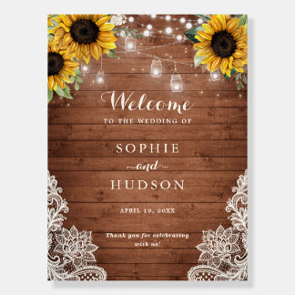Rustic Wood Sunflowers String Lights Wedding Foam Board