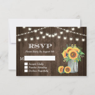 Rustic Wood Sunflowers String Lights Wedding RSVP
