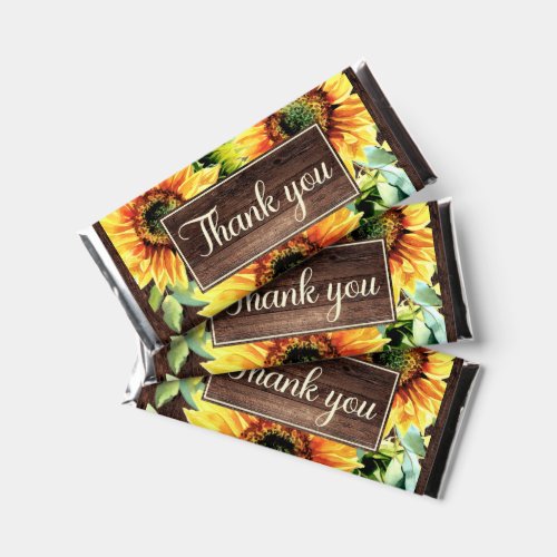 Rustic Wood Sunflowers Thank You Birthday  Hershey Bar Favors