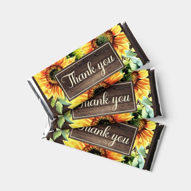 Rustic Wood Sunflowers Thank You Birthday  Hershey Bar Favors (Front)