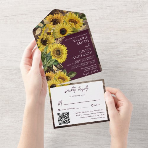 Rustic Wood Sunflowers Wedding All In One Invitati All In One Invitation