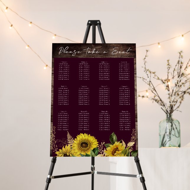 Rustic Wood Sunflowers Wedding Seating Chart Foam Board (In Situ (Stand))