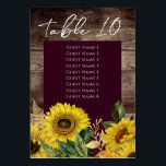 Rustic Wood Sunflowers Wedding Table Number List<br><div class="desc">Rustic Wood Sunflowers Wedding Table Number Cards with seating list. Faux foil branches. Script font highlights with easy to read serif name font. Easy to adjust for your own wedding needs. Personalized wedding table cards.</div>