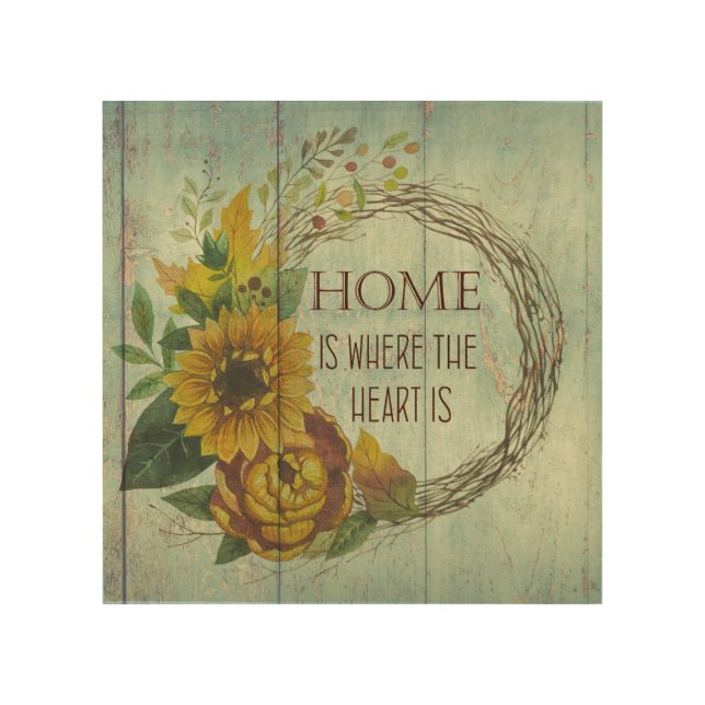 Rustic Wood & Sunflowers with Home Quote Wall Decor (Front)