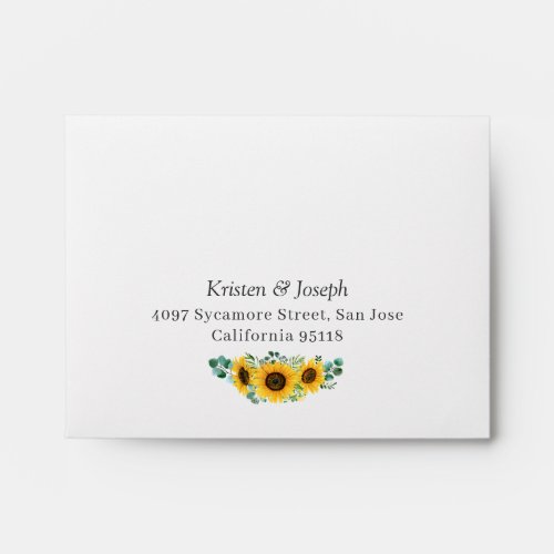 Rustic Wood Sunflowers with Return Address RSVP Envelope - Create your own RSVP Envelope with this "Rustic Wood Sunflowers Floral Themed Envelope template". You can customize it with your return address on the front. This envelope design is perfect to match your wedding invitations.
(1) For further customization, please click the "customize further" link and use our design tool to modify this template. 
(2) If you need help or matching items, please contact me.
