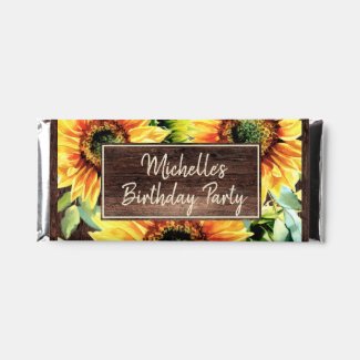 Rustic Wood Sunflowers Women's Birthday Party  Hershey Bar Favors