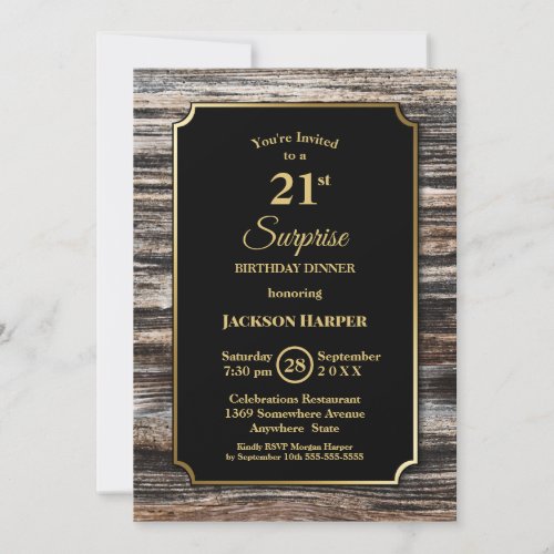 Rustic Wood Surprise 21st Birthday Dinner Invitation