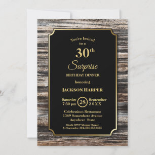 Rustic Wood Surprise 30th Birthday Dinner Invitation