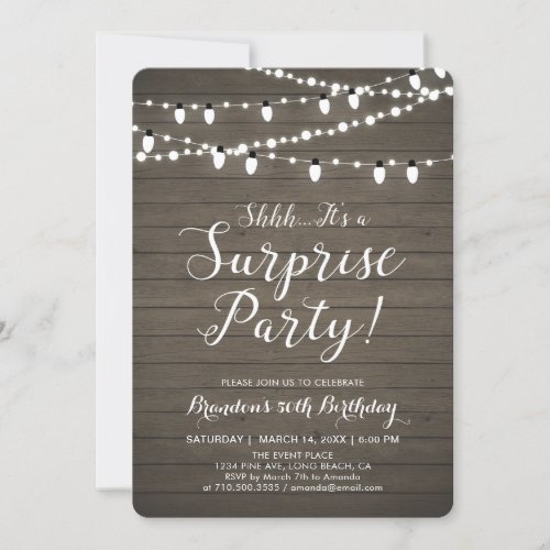 Rustic Wood Surprise 50th Adult Birthday Party Invitation