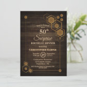 Rustic Wood Surprise 50th Birthday Dinner Party Invitation (Standing Front)