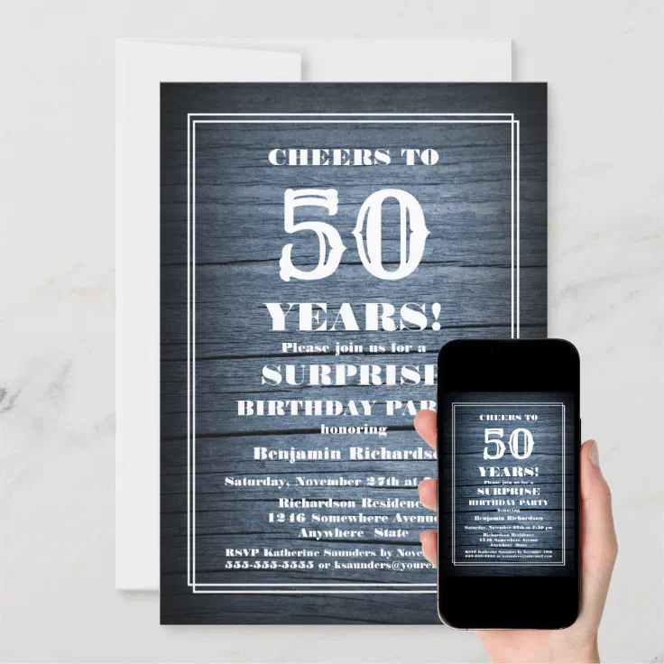 Rustic Wood Surprise 50th Birthday Party Invitation | Zazzle