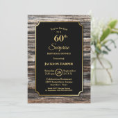 Rustic Wood Surprise 60th Birthday Dinner Invitation (Standing Front)